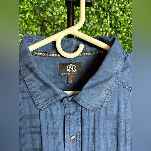 Rock & Republic Men’s XXL Blue Long Sleeve Button-Up Shirt - Picture 4 of 6